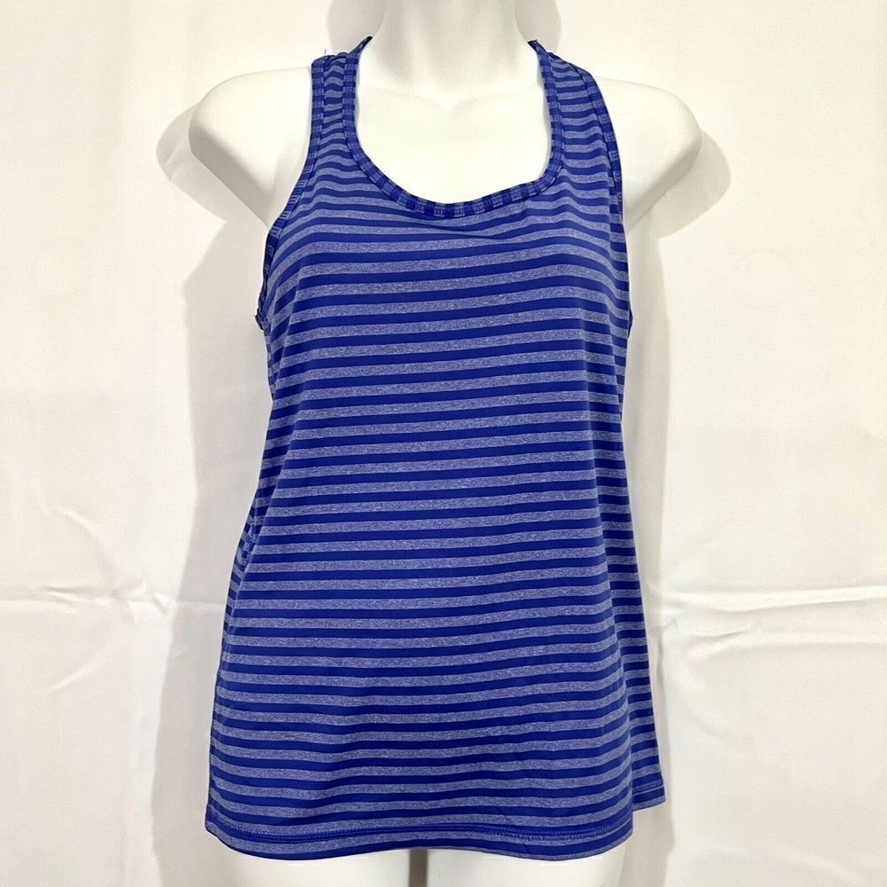 Danskin Medium Blue Striped Tank Top Athletic Activewear Stretch Dri More 0659